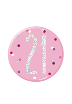 Pink Glitz 21st Birthday 3" Badge