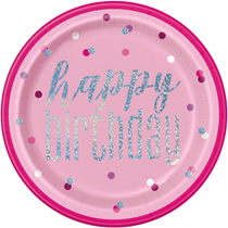 Pink Glitz Happy Birthday Foil Printed 9" Plates 8pk
