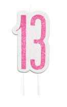 Pink Glitz 13th Birthday Glitter Candle