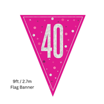 Pink Glitz Age 40 Prismatic Foil Flag Banner 9ft