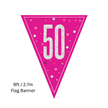 Pink Glitz Age 50 Prismatic Foil Flag Banner 9ft