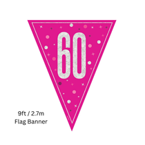 Pink Glitz Age 60 Prismatic Foil Flag Banner 9ft