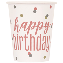 Rose Gold Glitz Happy Birthday Paper Cups 8pk