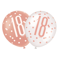 Rose Gold Glitz & White 18th Birthday 12" Latex Balloons 6pk
