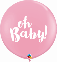 Pale Pink Baby Shower Oh Baby 3ft Latex Balloons 2pk