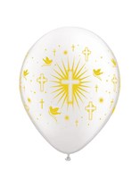 Pearl White Doves & Cross 11" Latex Balloons 50pk