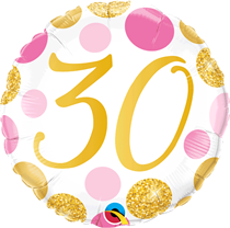 Pink & Gold Dots 30th Birthday 18" Foil Balloon
