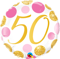 Pink & Gold Dots 50th Birthday 18" Foil Balloon