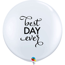 White Best Day Ever Script 3ft Wedding Latex Balloons 2pk