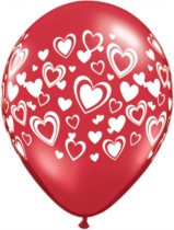 11" Valentine Red Latex Balloons With Love Hearts - 25pk