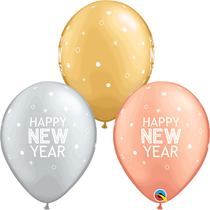 New Year Rose Gold, Silver & Gold 11" Latex Balloons 25pk