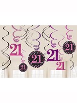 Pink Celebration 21st Birthday Hanging Swirl Decorations 12pk