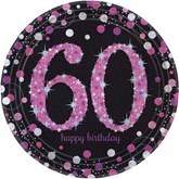 Pink Celebration 60th Birthday Paper Plates 8pk