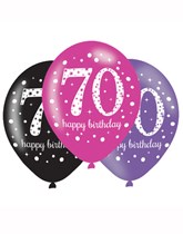 Happy 70th Birthday Pink Celebration 11" Latex Balloons 6pk