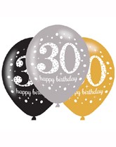 Happy 30th Birthday Gold Celebration 11" Latex Balloons 6pk