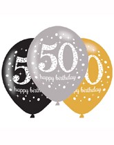 Happy 50th Birthday Gold Celebration 11" Latex Balloons 6pk