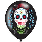 Halloween Day Of The Dead Sugar Skull 11" Latex Balloons 6pk