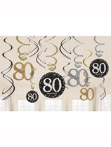 Gold Celebration 80th Birthday Hanging Swirl Decorations 12pk