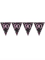 Pink Celebration Happy 90th Birthday Flag Banner