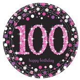 Pink Celebration 100th Birthday Paper Plates 8pk