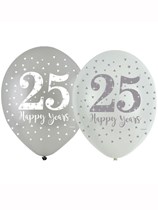 Sparkling 25th Silver Anniversary 11" Latex Balloons 6pk