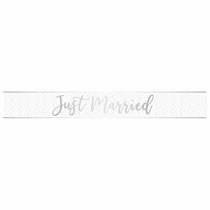 JUst Married Silver & White Foil Script Banner 2.7m