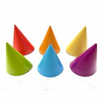 Paper Cone Party Hats Primary Colour mix 6pk