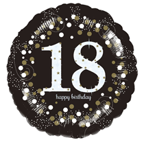 18th Birthday Black & Gold Celebration 18" Foil Balloon