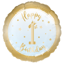 Happy 1st Birthday Blue And Gold 18" Foil Balloon