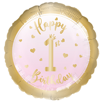 Happy 1st Birthday Pink And Gold 18" Foil Balloon