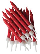 Red Glitter Cake Candles 12pk