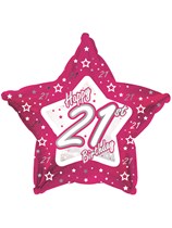 21st Birthday Pink Star Foil Balloon 18"