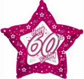 60th Birthday Pink Star Foil Balloon 18"