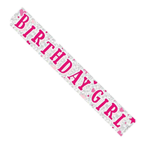 Pink Birthday Girl Holographic Foil Banner