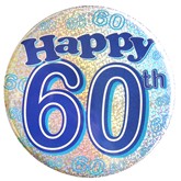Blue Happy 60th Holographic Big Badge