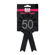 Black With Diamantes 50th Birthday Rosette Badge