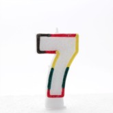 Multicoloured Striped Glitter Number 7 Candle
