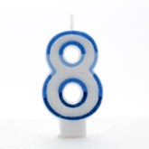 Blue Striped Glitter Number 8 Candle