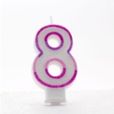 Pink and Purple Striped Glitter Number 8 Candle