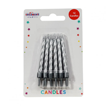 Silver Striped Party Candle 12pk