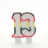Multicoloured Striped Glitter Number 13 Candle
