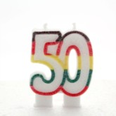 Multicoloured Striped Glitter Number 50 Candle