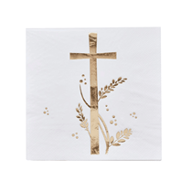 Holy Communion Gold Foiled Cross Napkins 20pk