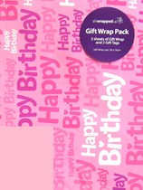 Pink Happy Birthday Wrapping Paper Sheets & Tags 2pk