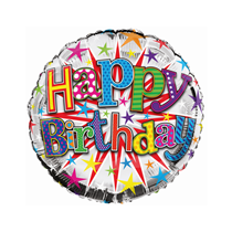 Happy Birthday 18" Silver Star Burst Foil Balloon