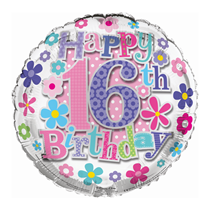 Age 16 Happy Birthday Pink Floral 18" Foil Balloon