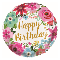 Happy Birthday 18" Floral Foil Balloon