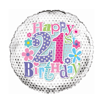 Age 21 Happy Birthday Pink Floral 18" Foil Balloon