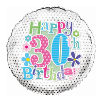  Age 30 Happy Birthday Pink Floral 18" Foil Balloon