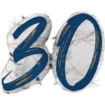 30th Birthday Blue & Gold Marble 34" Foil Balloon